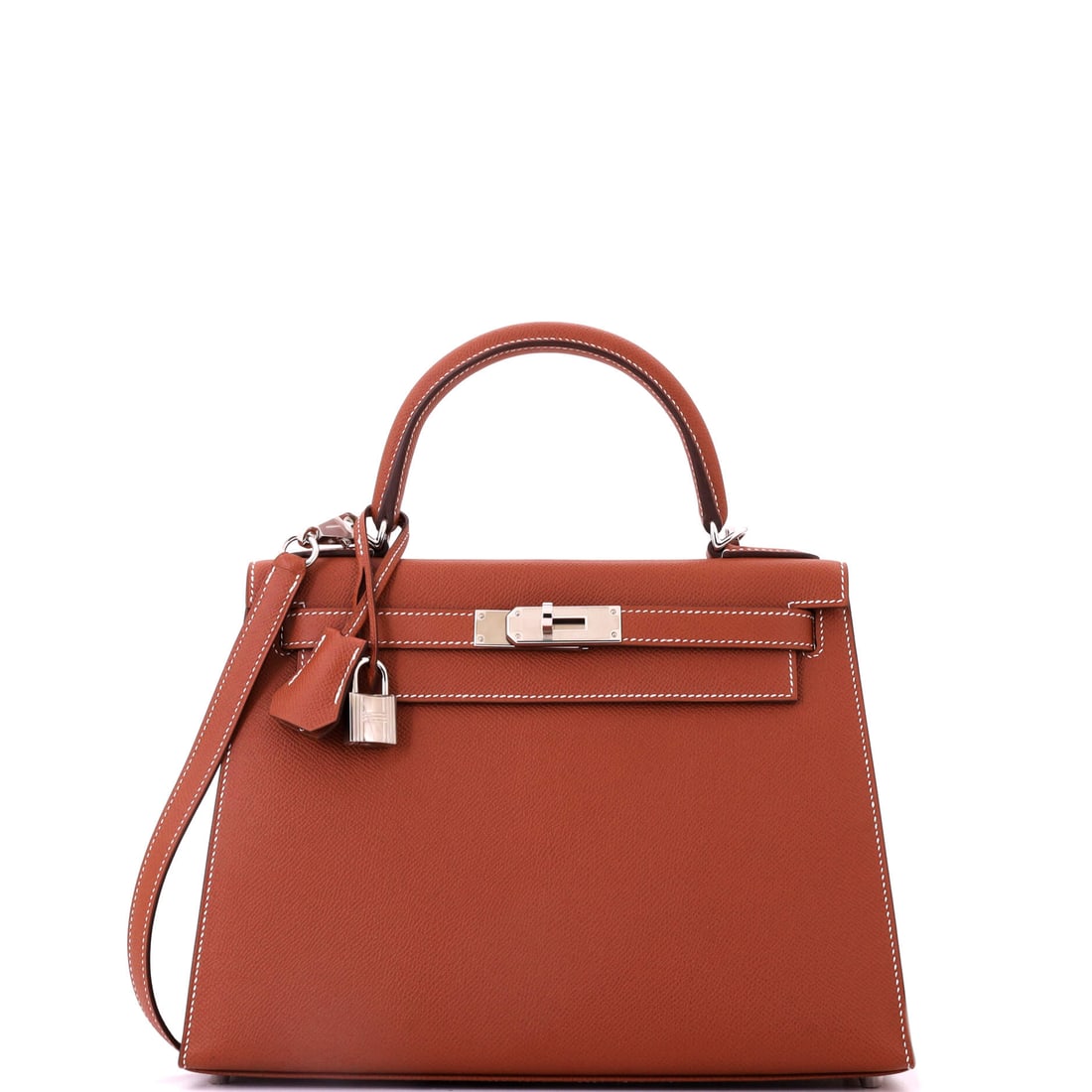Hermes Kelly Handbag Brown Epsom with Palladium Hardware: Brown Epsom and palladium fittings on a Kelly at 11 in wide, 8.5 in high and 4 in deep, structured enough to hold its shape unaided. Sized for real contents rather than essentials, which is the case f