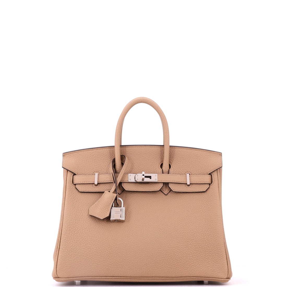 Hermes Birkin Handbag Brown Togo with Palladium Hardware: Togo is the leather bidders trust for daily carry, and in brown with palladium hardware it makes the most usable Birkin in the range. Compact at 10 in wide, 8 in high and 5 in deep. Offered in Grade B