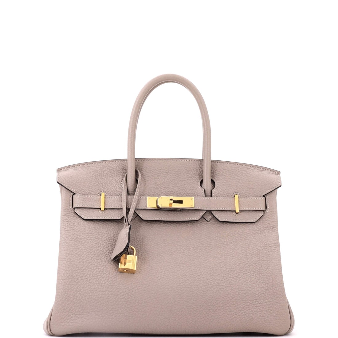 Hermes Birkin Handbag Grey Togo with Gold Hardware: Grey Togo Birkin, gold hardware, 11.5 in wide, 9 in high and 6 in deep. The condition is Grade C - Very Good. A neutral that suits bidders who already own the obvious two. Maison de Beaubigonne authen