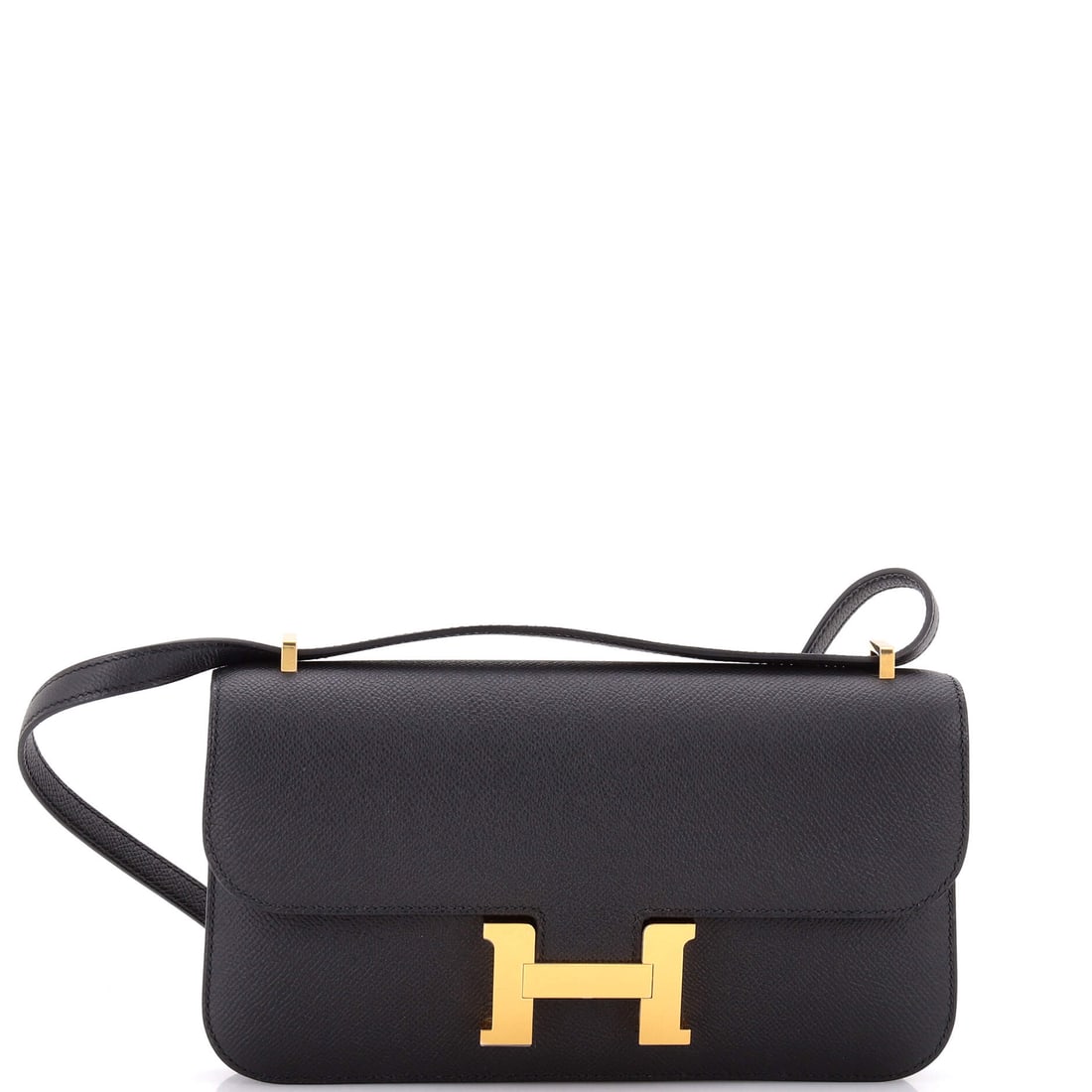 Hermes Constance Elan NM Bag Epsom: Constance Elan in Epsom, 9.5 in wide, 6 in high and 2 in deep. Long, flat and dominated by the H clasp, it is the Constance for someone who wants the graphic without the bulk. Grade A - Pristine. Mais