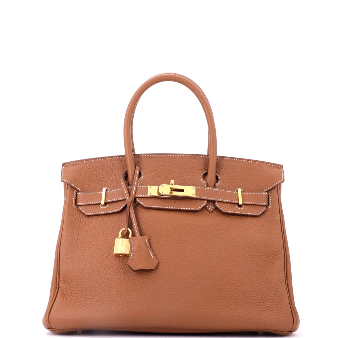 Hermes Birkin Handbag Brown Togo with Gold Hardware: A warm brown Togo Birkin in the full working size: 11.5 in wide, 9 in high and 6 in deep. Grade C - Very Good, which on Togo generally reads as softening rather than damage. Maison de Beaubigonne auth