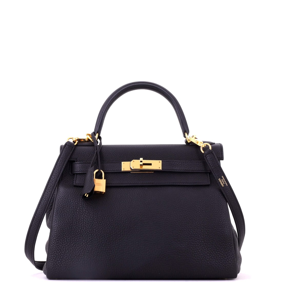 Hermes Kelly Handbag Black Togo with Gold Hardware: Black Togo, gold hardware, 11 in wide, 8.5 in high and 4 in deep. The Kelly configuration most buyers name when asked to describe the model. Offered in Grade B - Excellent condition. Maison de Beaubig