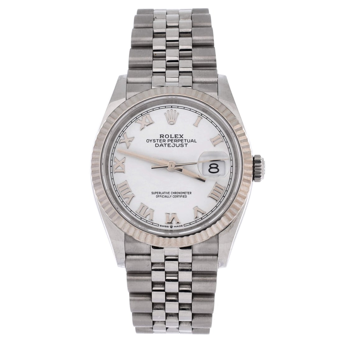 Rolex Oyster Perpetual Datejust Automatic Watch Stainless Steel and White Gold: A Datejust in steel and white gold, where the precious metal goes into the fluted bezel rather than the bracelet. Automatic movement and the most restrained two-tone Rolex builds. Grade B - Excellent.