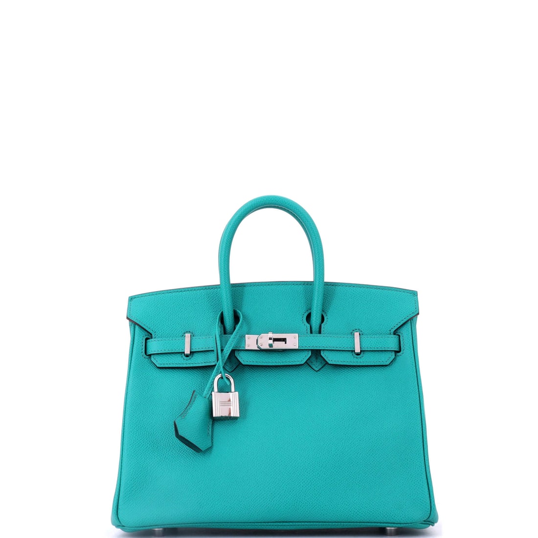 Hermes Birkin Handbag Blue Epsom with Palladium Hardware: Small size, saturated color and cool fittings is where a great deal of current Birkin demand sits. This blue Epsom example measures 9.5 in wide, 8 in high and 5 in deep. Grade B - Excellent. Maison de