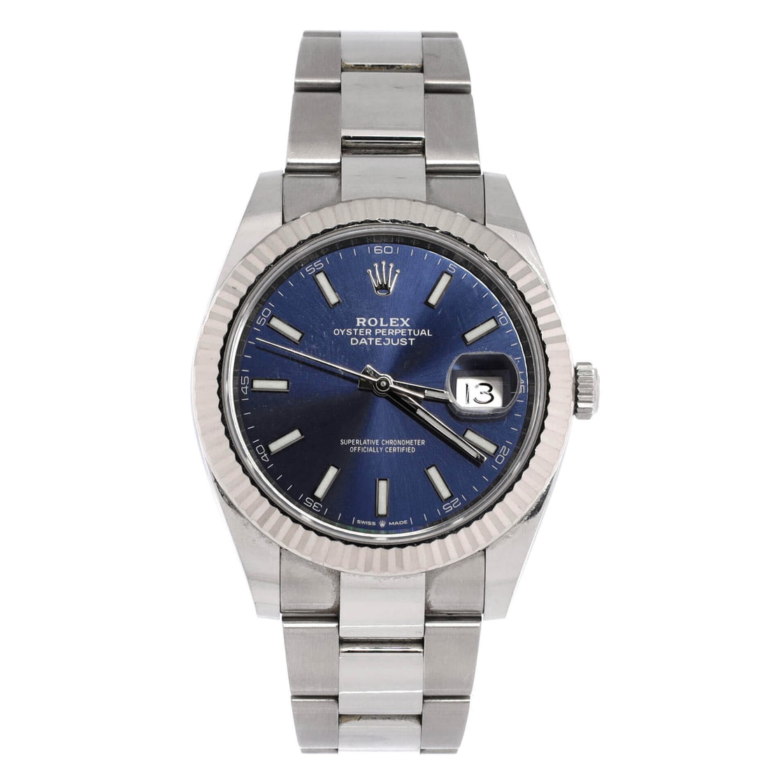 Rolex Oyster Perpetual Datejust Automatic Watch Stainless Steel and White Gold: A white gold and steel Datejust, automatic, with the fluted bezel that separates it from a plain steel reference. The 36 mm case remains the most wearable size Rolex has ever settled on. Grade C - Ver