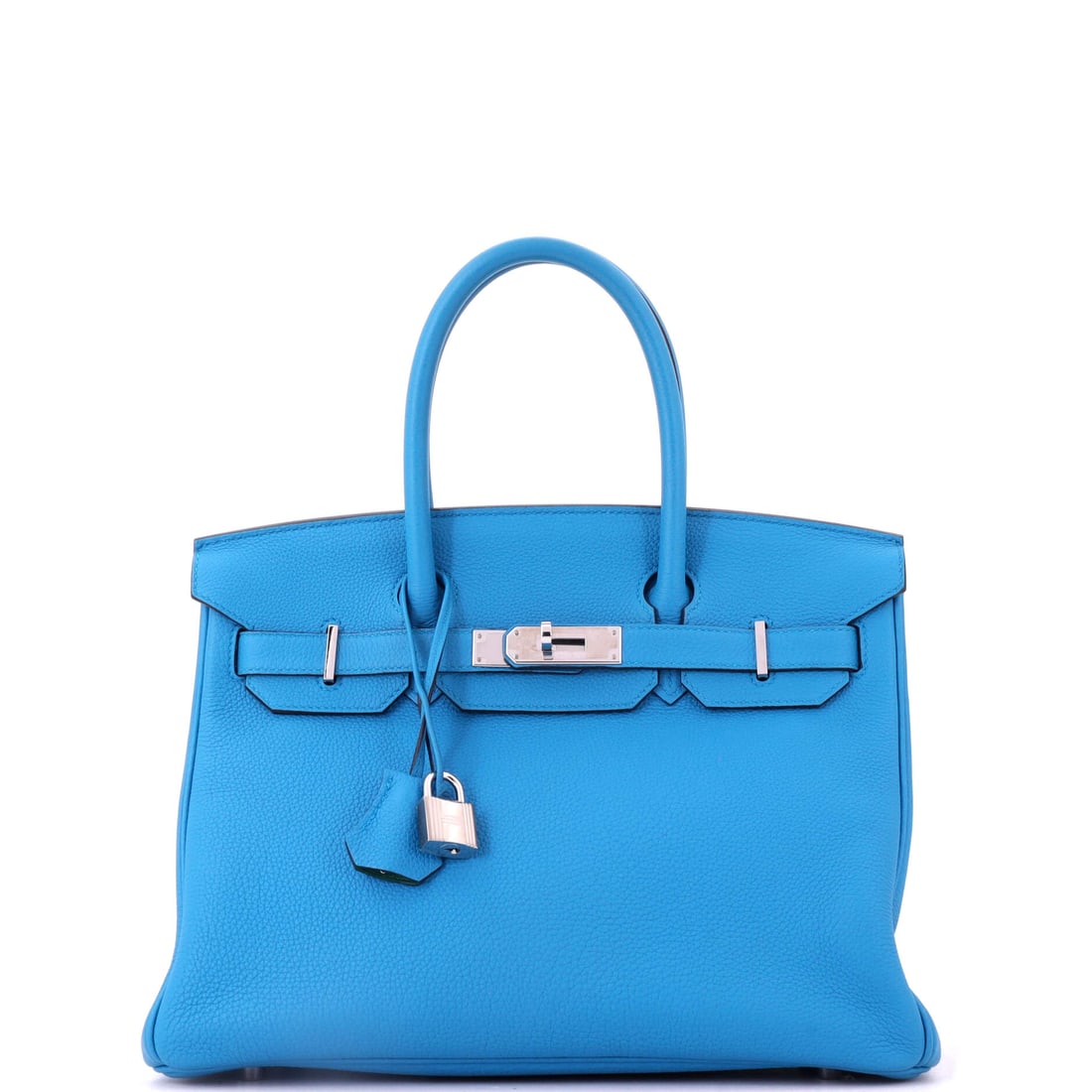 Hermes Birkin Handbag Verso Togo with Palladium Hardware: A Verso Togo Birkin with palladium hardware, keeping the contrast interior that makes the treatment worth seeking out. Full size at 11.5 in wide, 9 in high and 6 in deep. Offered in Grade B - Excellen