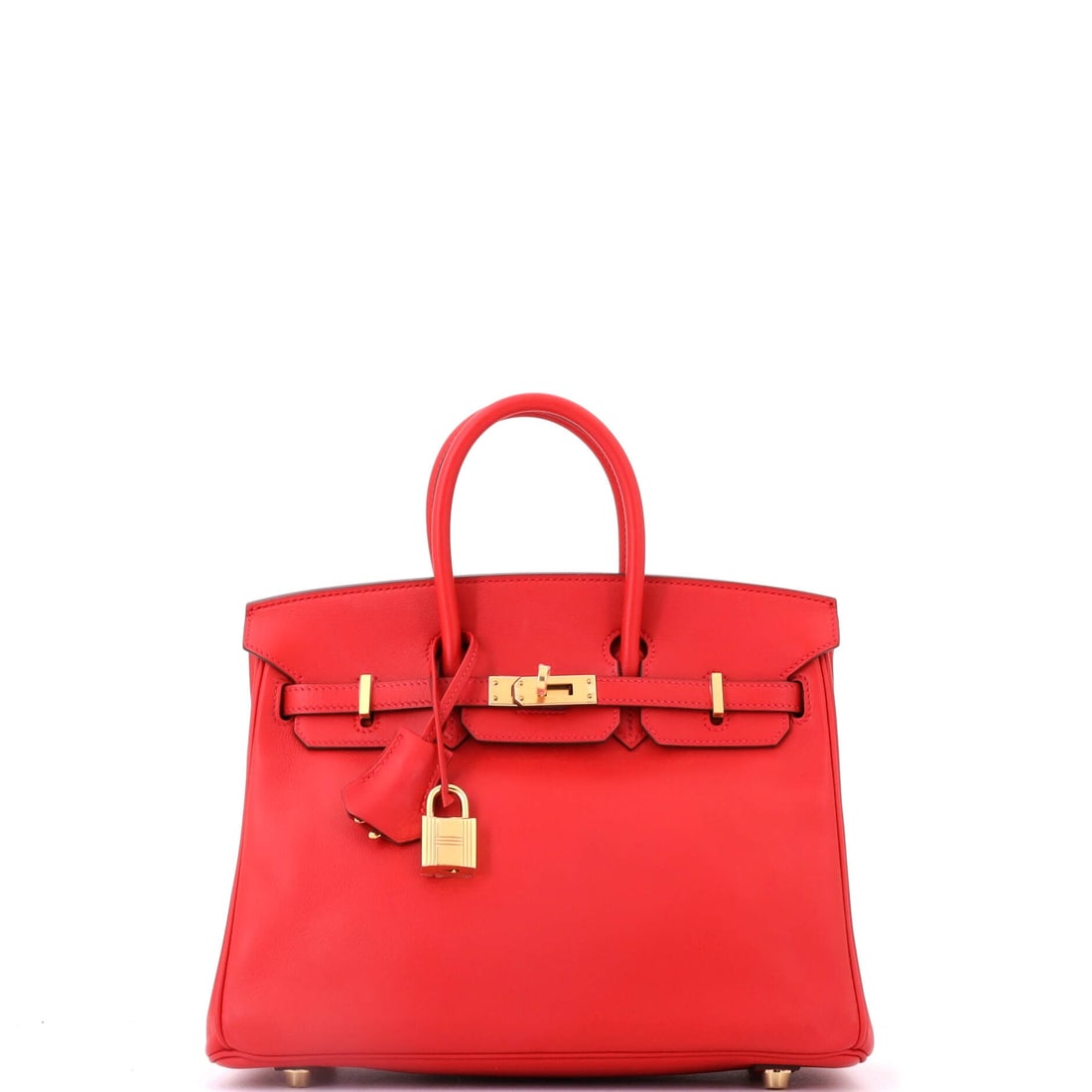 Hermes Birkin Handbag Red Swift with Gold Hardware: Red Swift Birkin with gold hardware, 9.5 in wide, 8 in high and 5 in deep. Swift is where Hermes red gets its greatest depth, and the small size keeps it wearable. Grade C - Very Good. Maison de