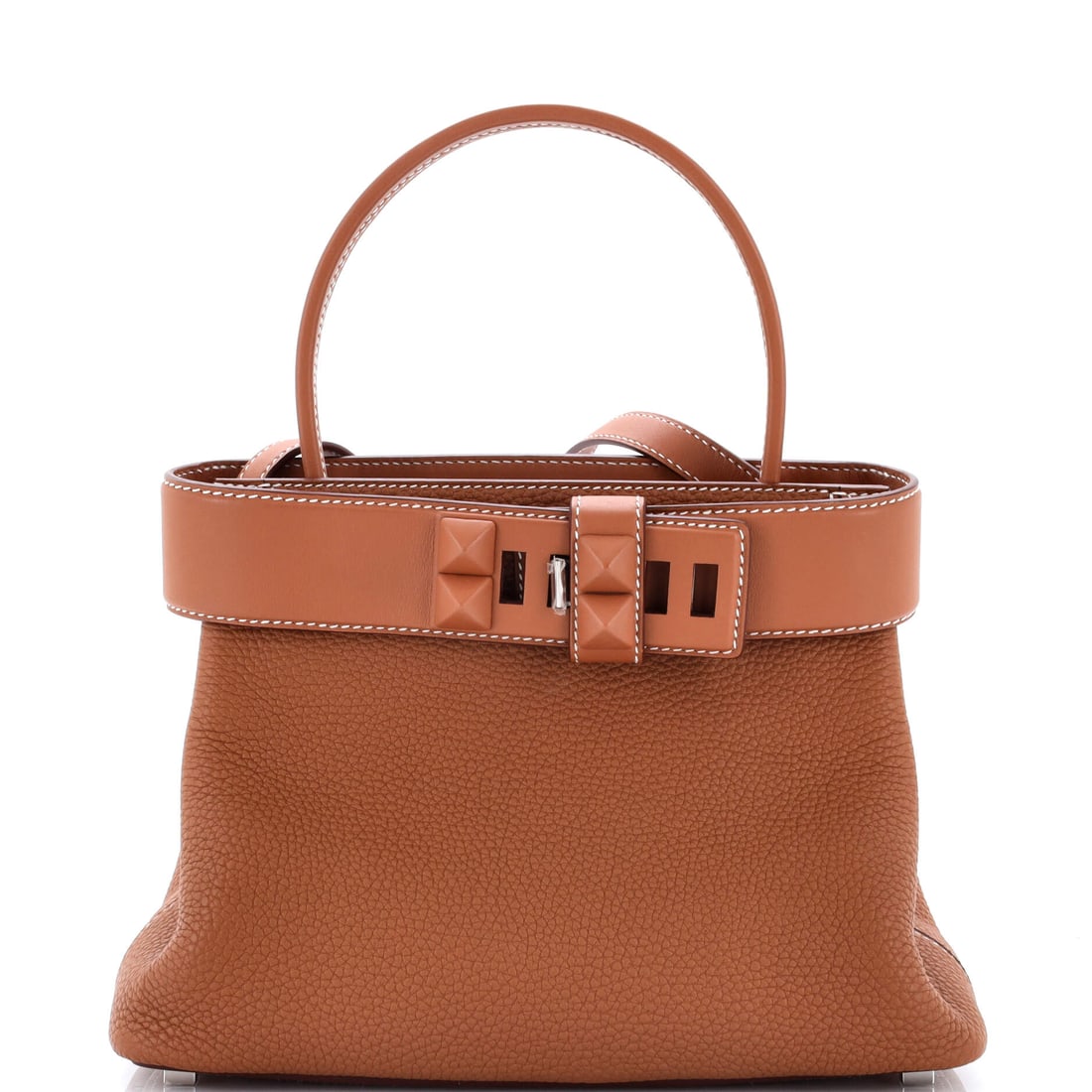 Hermes Medor Handbag Togo: A Togo Medor at 10 in wide, 8.5 in high and 4.5 in deep, with the studded clasp that defines the model. Hermes produces the Medor in small numbers and it rarely appears more than once in a sale.