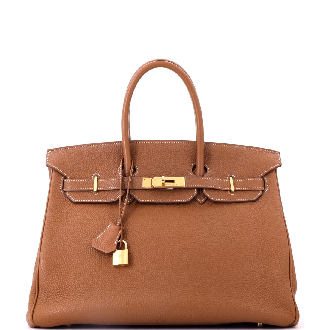 Hermes Birkin Handbag Brown Togo with Gold Hardware: Travel proportions of 13.5 in wide, 10 in high and 7 in deep, with gold hardware and enough room for a week away. Warm neutrals at travel scale rarely go quiet at auction, whatever the grade. Grade C