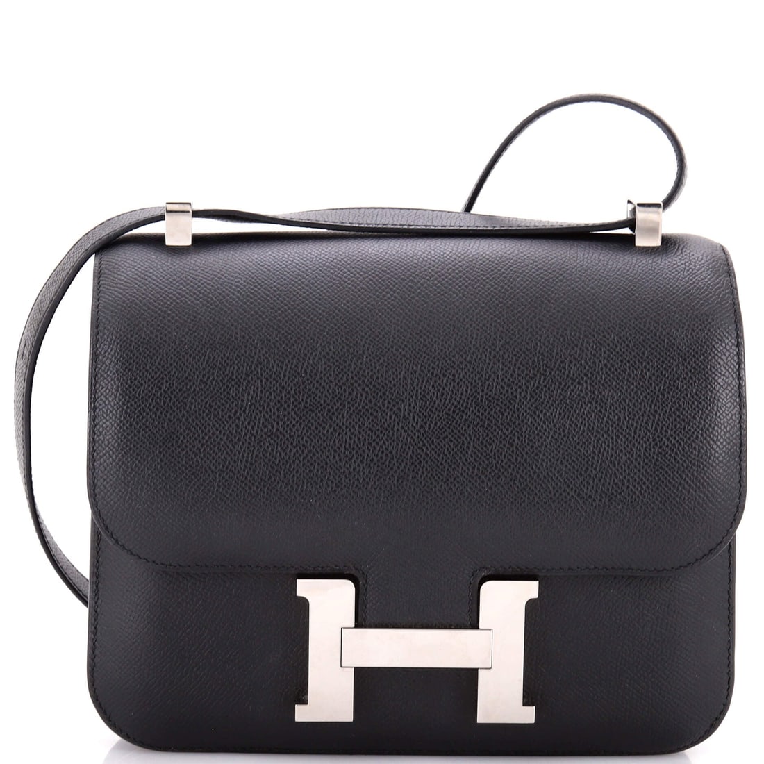 Hermes Constance Bag Epsom: Constance in Epsom at 9 in wide, 8 in high and 3 in deep. Grade C - Very Good. The clasp and strap hardware deserve the usual close look at this grade. Maison de Beaubigonne authenticity guaranteed.