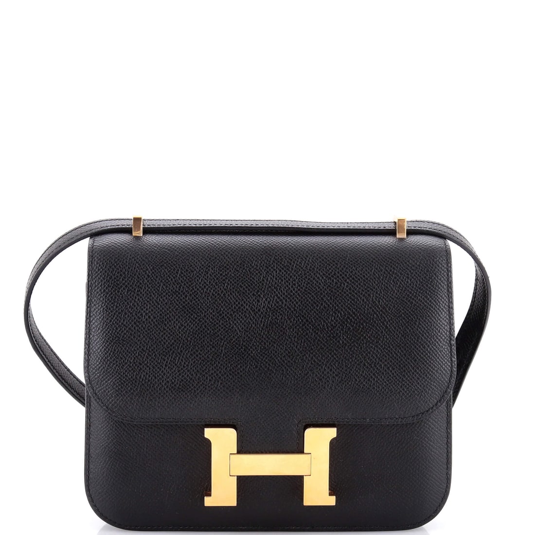 Hermes Constance Bag Epsom: A small Epsom Constance, 7 in wide, 6 in high and 2 in deep. Compact enough to wear crossbody all day and graphic enough to be recognized across a room. Grade C - Very Good. Maison de Beaubigonne auth