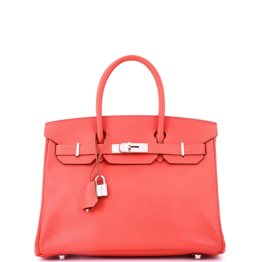 Hermes Birkin Handbag Pink Epsom with Palladium Hardware: Pink Epsom Birkin with palladium hardware, 11.5 in wide, 9 in high and 6 in deep. Full size, structured, and cooled by the fittings. Offered in Grade C - Very Good condition. Maison de Beaubigonne aut