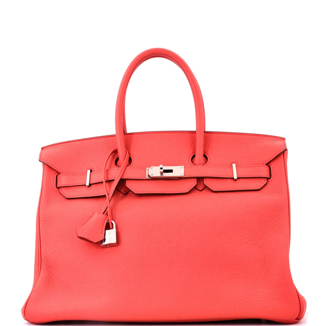 Hermes Birkin Handbag Pink Togo with Palladium Hardware: Pink Togo at 13.5 in wide, 10 in high and 7 in deep, with palladium hardware. Color on a Birkin at travel scale is a genuine rarity in Hermes production. Grade C - Very Good. Maison de Beaubigonne aut