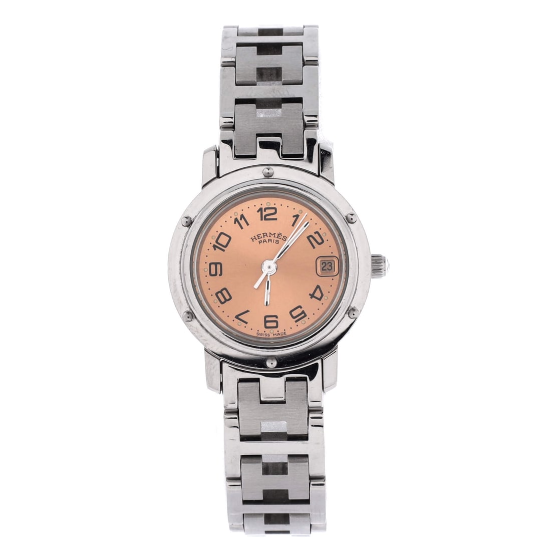 Hermes Clipper Quartz Watch Stainless Steel: Clipper Quartz Watch - Stainless Steel, from Hermes - a nautical-derived case with a screw-down bezel look. Quartz movement keeps it a daily watch rather than a service project. The case measures 24mm