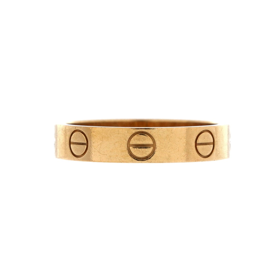 Cartier Love Wedding Band Ring 18K Yellow Gold: Cartier Love Wedding Band Ring in 18K Yellow Gold, showing a slim band carrying the Love line's screw detailing. Screw motifs run the full circumference, which is the detail that identifies the line a