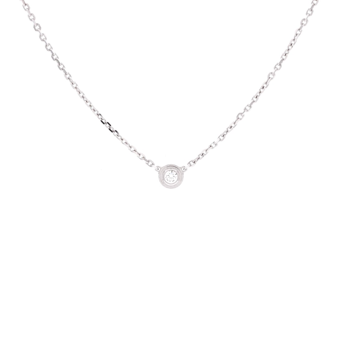 Cartier Cartier D'Amour Pendant Necklace 18K White Gold and Diamond: Cartier D'Amour Pendant Necklace in 18K White Gold and Diamond, showing a slim chain with an adjustable length and a small pendant. It layers with other chains without competing, which is how most buy