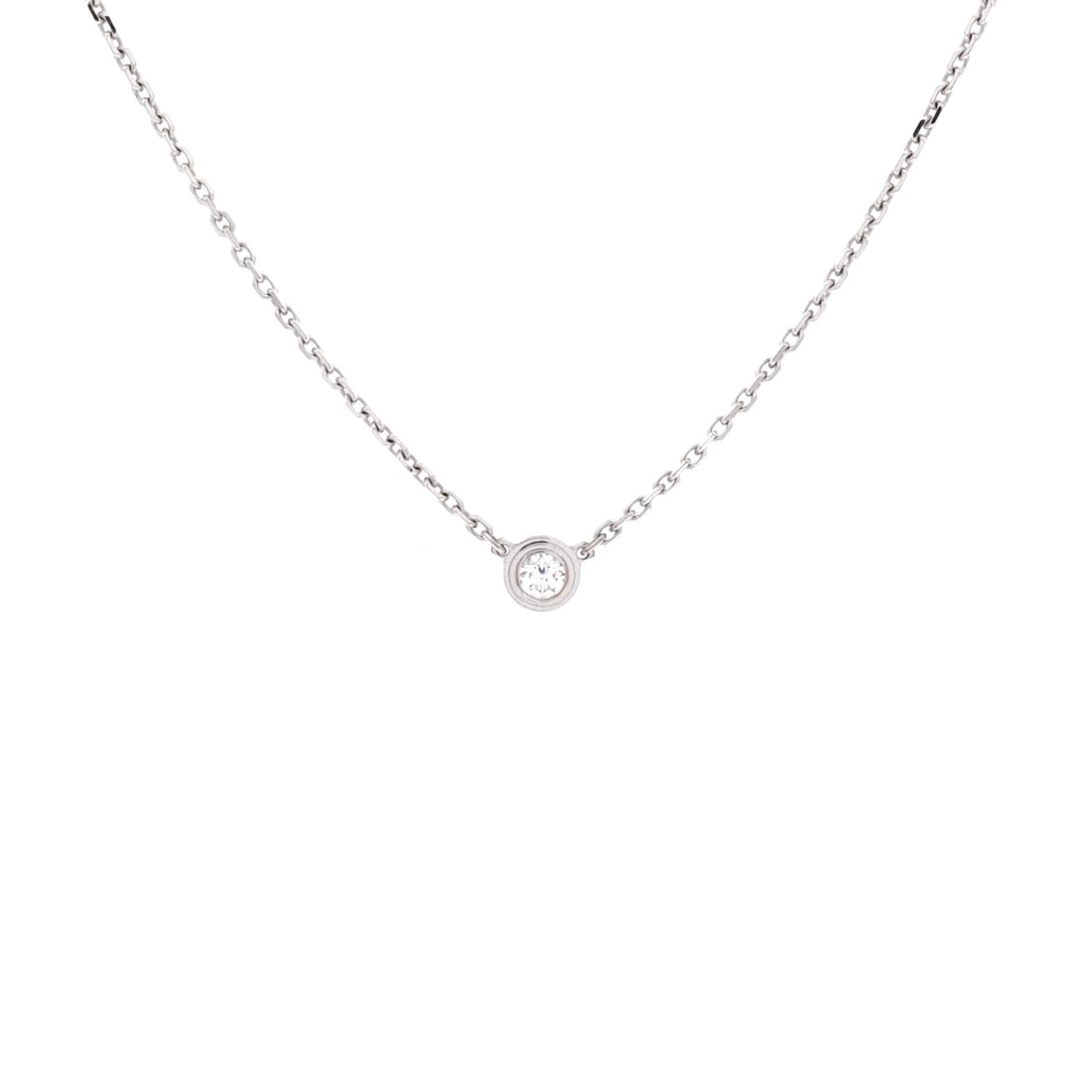 Cartier Cartier D'Amour Pendant Necklace 18K White Gold and Diamond: The D'Amour Pendant Necklace in 18K White Gold and Diamond, a slim chain carrying a small diamond-set pendant. It layers with other chains without competing, which is how most buyers wear it. The chai