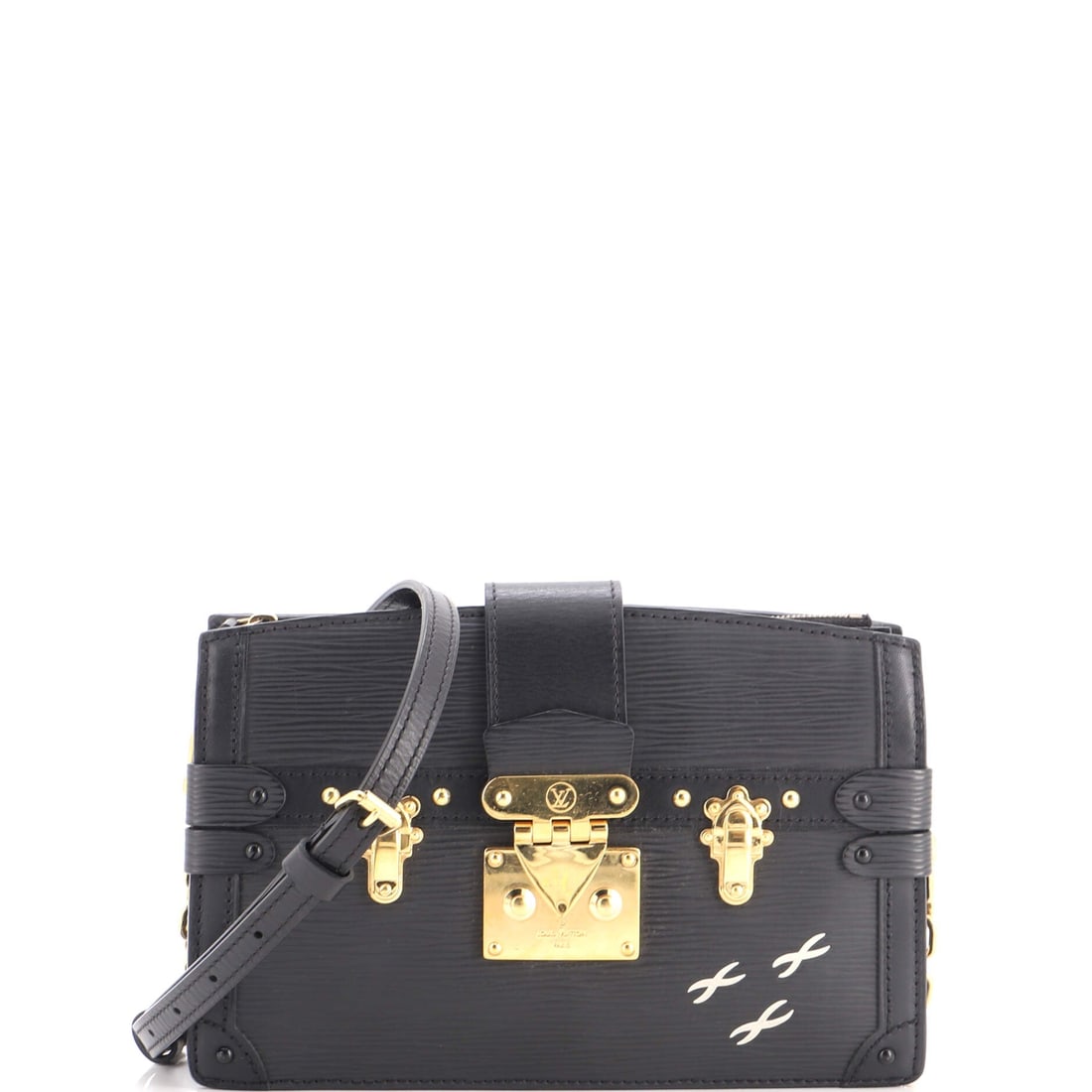 Louis Vuitton Trunk Clutch Epi Leather: Louis Vuitton Trunk Clutch, Epi Leather, a hand-held body with clean panel seams. Nothing extraneous on it - the material does the work. At 8.75" wide, 6" high and 2" deep, it is sized for daily