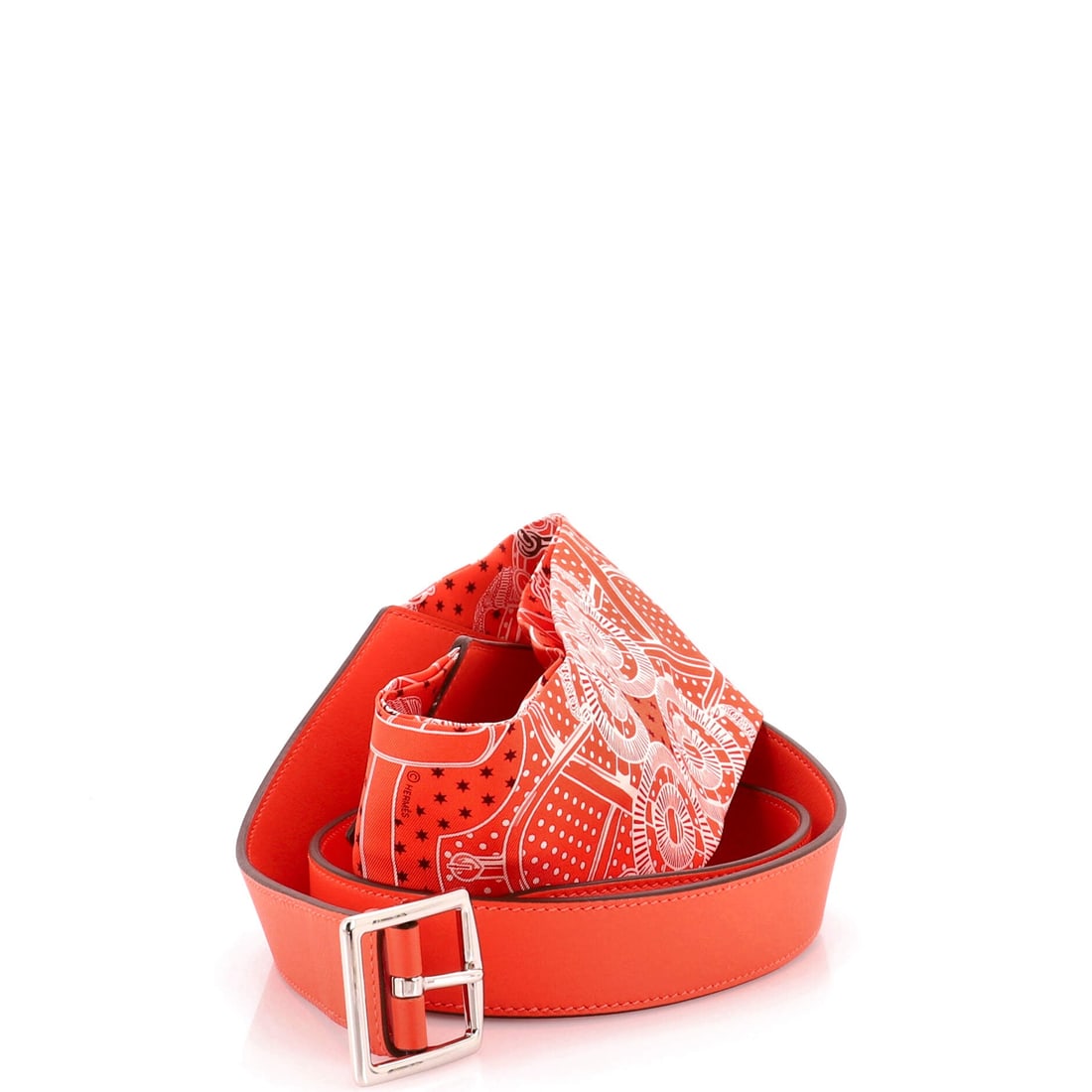 Hermes Banasilk Belt Bag Printed Silk and Leather: Hermes Banasilk Belt Bag Printed Silk and, Leather, a curved belt-bag body with a zip closure. It has moved from utility to fashion and back, and demand has stayed. Dimensions run 15" W x 3.5" H x 3" 