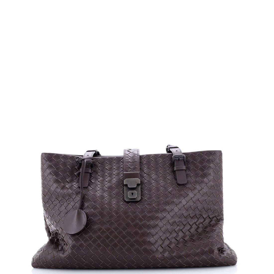 Bottega Veneta Roma Bag Intrecciato Nappa: Bottega Veneta Roma Bag, Intrecciato Nappa, the wide woven body with rolled handles and a shallow flat base. The Roma is the shape Bottega collectors point to when explaining what Intrecciato is for. 