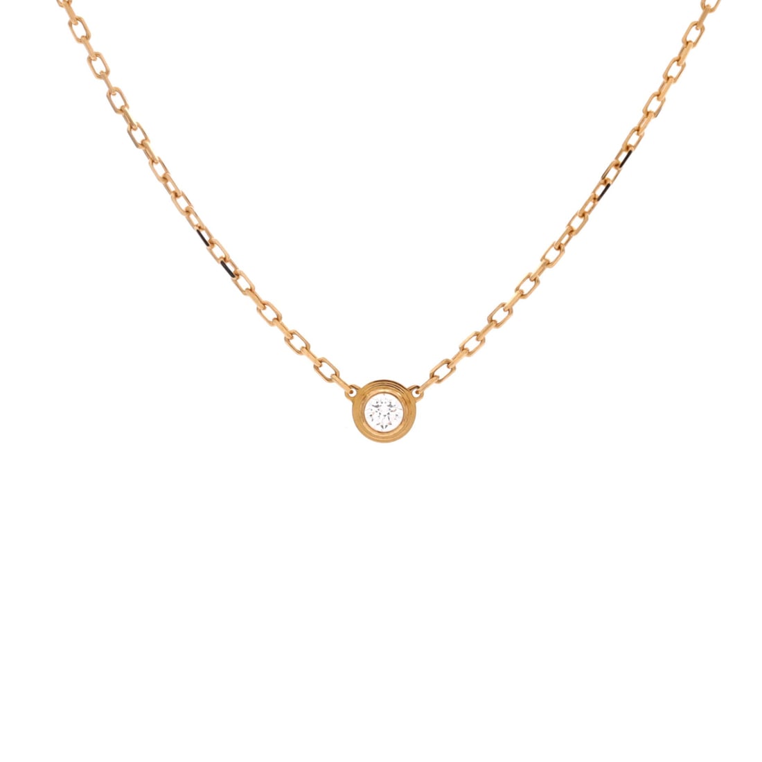 Cartier Cartier D'Amour Pendant Necklace 18K Yellow Gold and Diamond: Cartier D'Amour Pendant Necklace in 18K Yellow Gold and Diamond, showing a delicate gold chain carrying a compact centered drop. Clasp and jump ring are the parts to inspect on any fine chain, and the