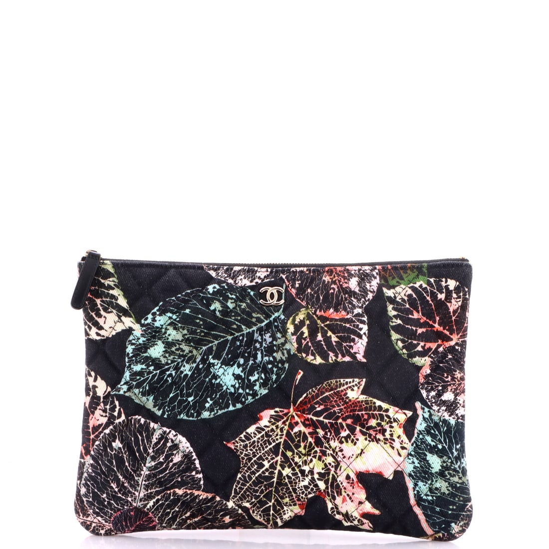 Chanel O Case Clutch Quilted Printed Canvas: Chanel O Case Clutch, Quilted Printed Canvas, a slim rectangular quilted case with a wraparound zip. Quilting alignment across the panel is the detail that separates a strong example. Measures 11" W x