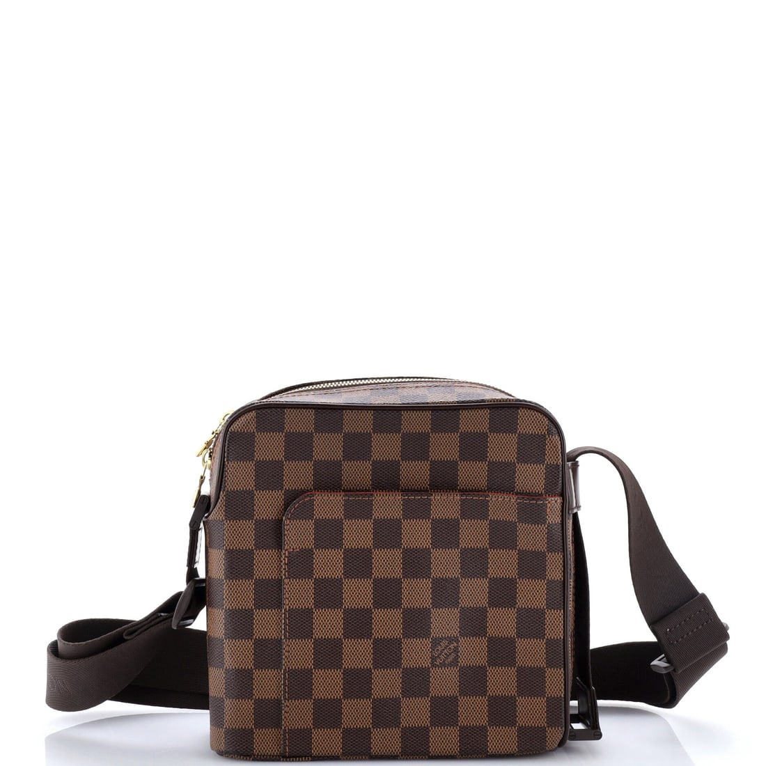 Louis Vuitton Olav Handbag Damier: The Olav Handbag in Damier, a slim messenger body with a top zip and an adjustable strap. Flat construction means it sits against the body instead of pulling away from it. At 8" wide, 8" high and 3" d