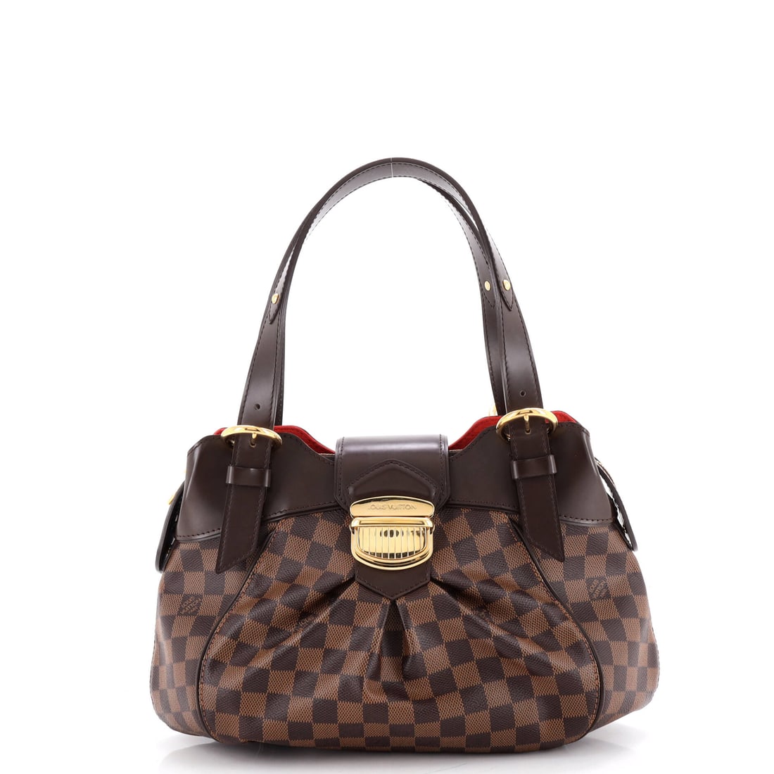 Louis Vuitton Sistina Handbag Damier: The Sistina Handbag, Damier, from Louis Vuitton - a slim shoulder body with a flap and a rigid frame. Dimensions run 15" W x 9" H x 3" D. It comes in at Grade B - Excellent. Maison de Beaubigonne auth