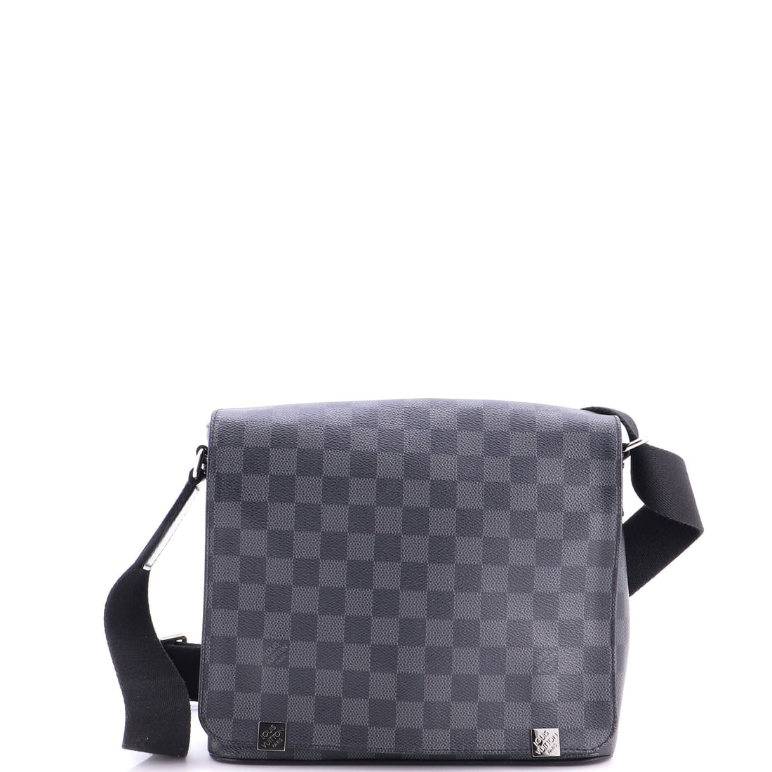 Louis Vuitton District NM Messenger Bag Damier Graphite: Louis Vuitton's District NM Messenger Bag, here in Damier Graphite, a squared crossbody with a full flap and a webbing strap. One compartment, one flap, one strap - it does not overcomplicate. Bidders
