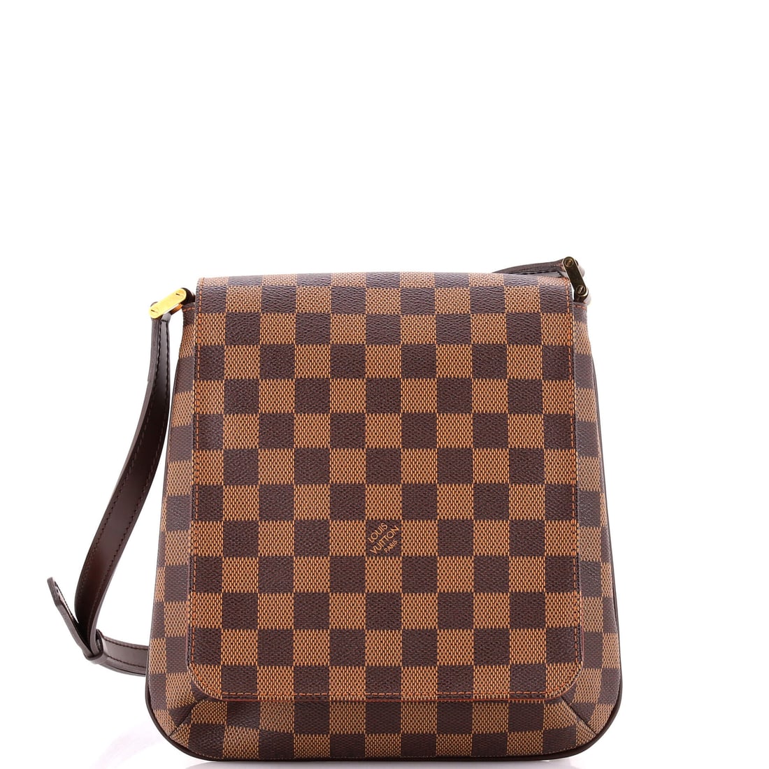 Louis Vuitton Musette Salsa Handbag Damier: Musette Salsa Handbag in Damier from Louis Vuitton, a compact flap shoulder bag with a buckle closure. The buckle flap is the detail that dates it and the reason collectors want it. 9" wide, 10"