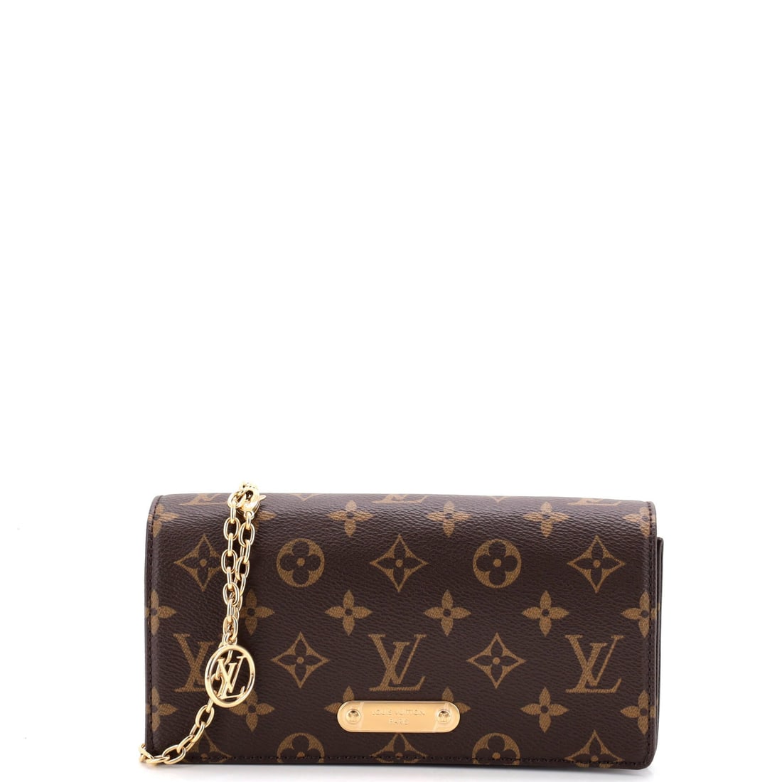 Louis Vuitton Lily Wallet on Chain Monogram Canvas: The Louis Vuitton Lily Wallet on Chain, cut in Monogram Canvas, card slots, note compartments and a clean closure. On Monogram canvas the vachetta trim is where age shows, and it is the first place a 
