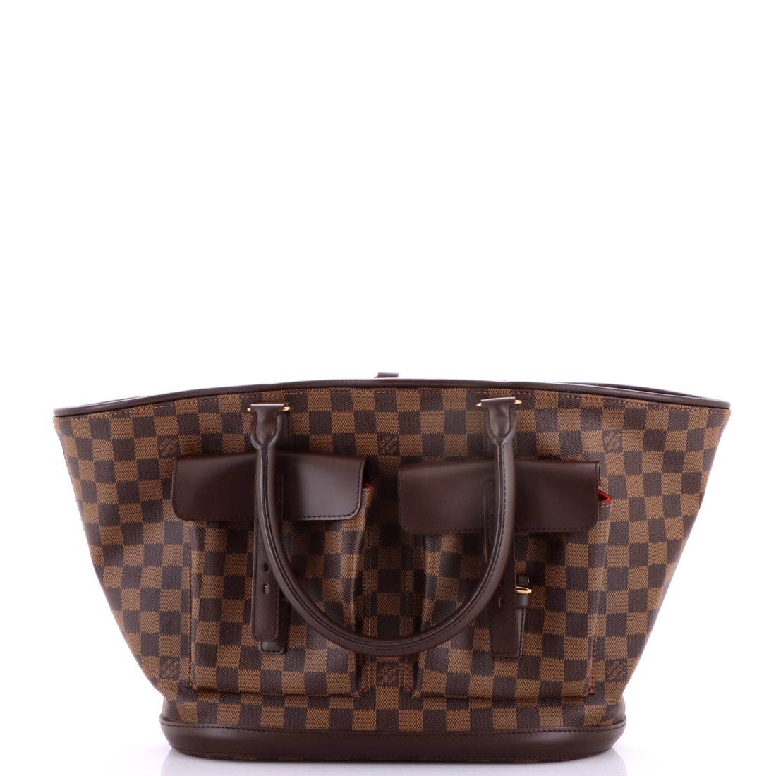 Louis Vuitton Manosque Handbag Damier: A Louis Vuitton Manosque Handbag in Damier - a balanced silhouette that carries without bulk. It holds its line when empty, which is more than most soft bags manage. It runs 13" wide by 11" high, with