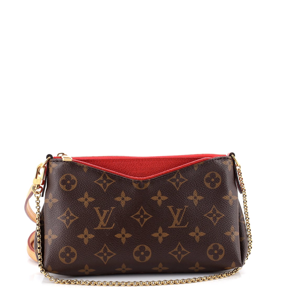 Louis Vuitton Pallas Clutch Monogram Canvas with Leather: Louis Vuitton Pallas Clutch, Monogram Canvas with Leather, a slim envelope shape with no external hardware. The body measures 8.5" x 5" x 2". It is offered Grade B - Excellent. Maison de Beaubigonne a