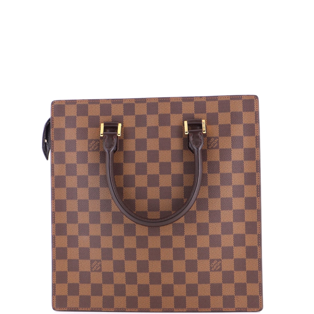 Louis Vuitton Venice Sac Plat Bag Damier: A Damier Venice Sac Plat Bag from Louis Vuitton, a flat rectangular tote with long handles and an open top. Long handles clear the shoulder even over a coat. Bidders should note the scale: 11.5" x 11.