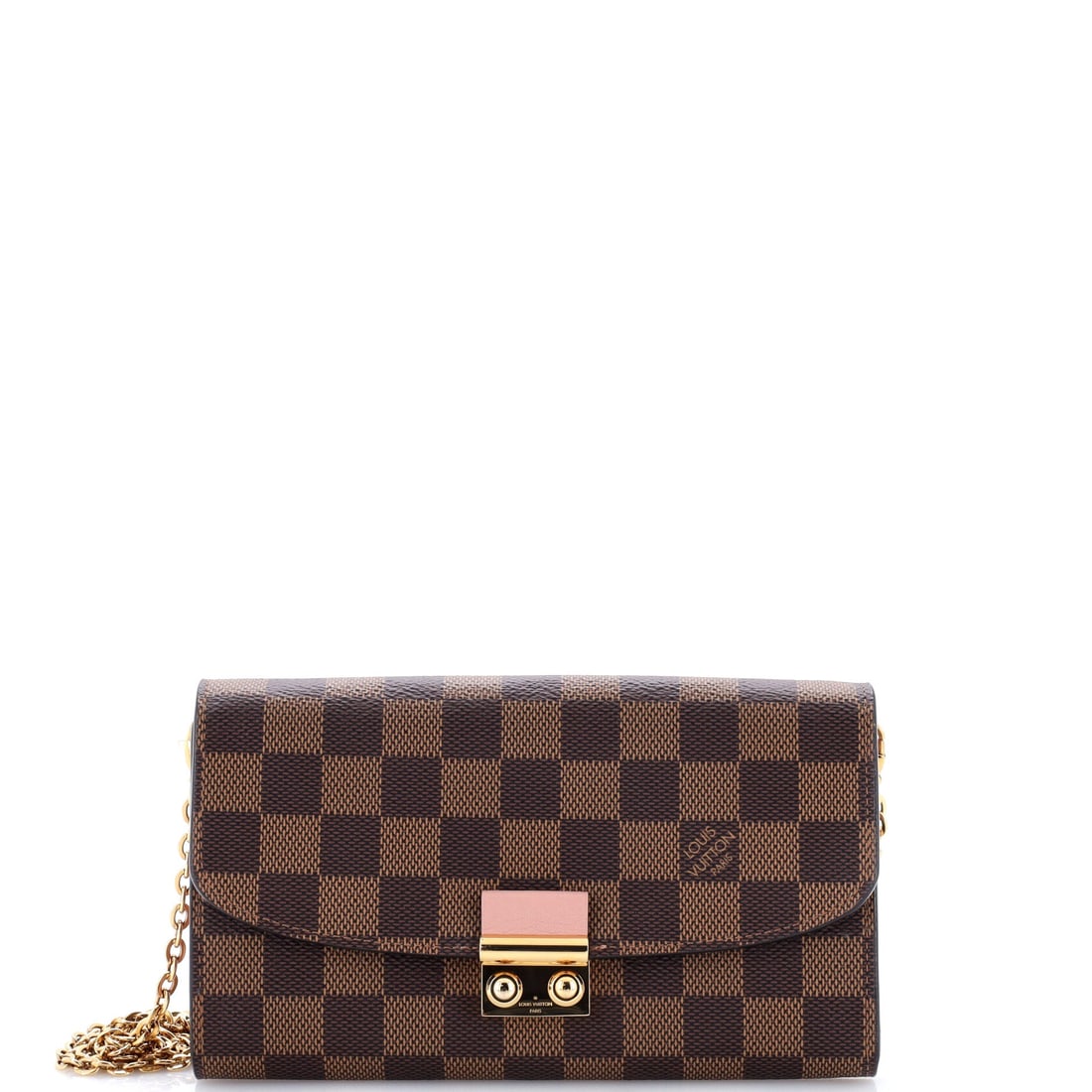 Louis Vuitton Croisette Chain Wallet Damier: A Louis Vuitton Croisette Chain Wallet in Damier - a flat chain wallet with a zip and card slots. Dimensions run 7.5" W x 4" H x 1" D. It comes in at Grade B - Excellent. Maison de Beaubigonne authent