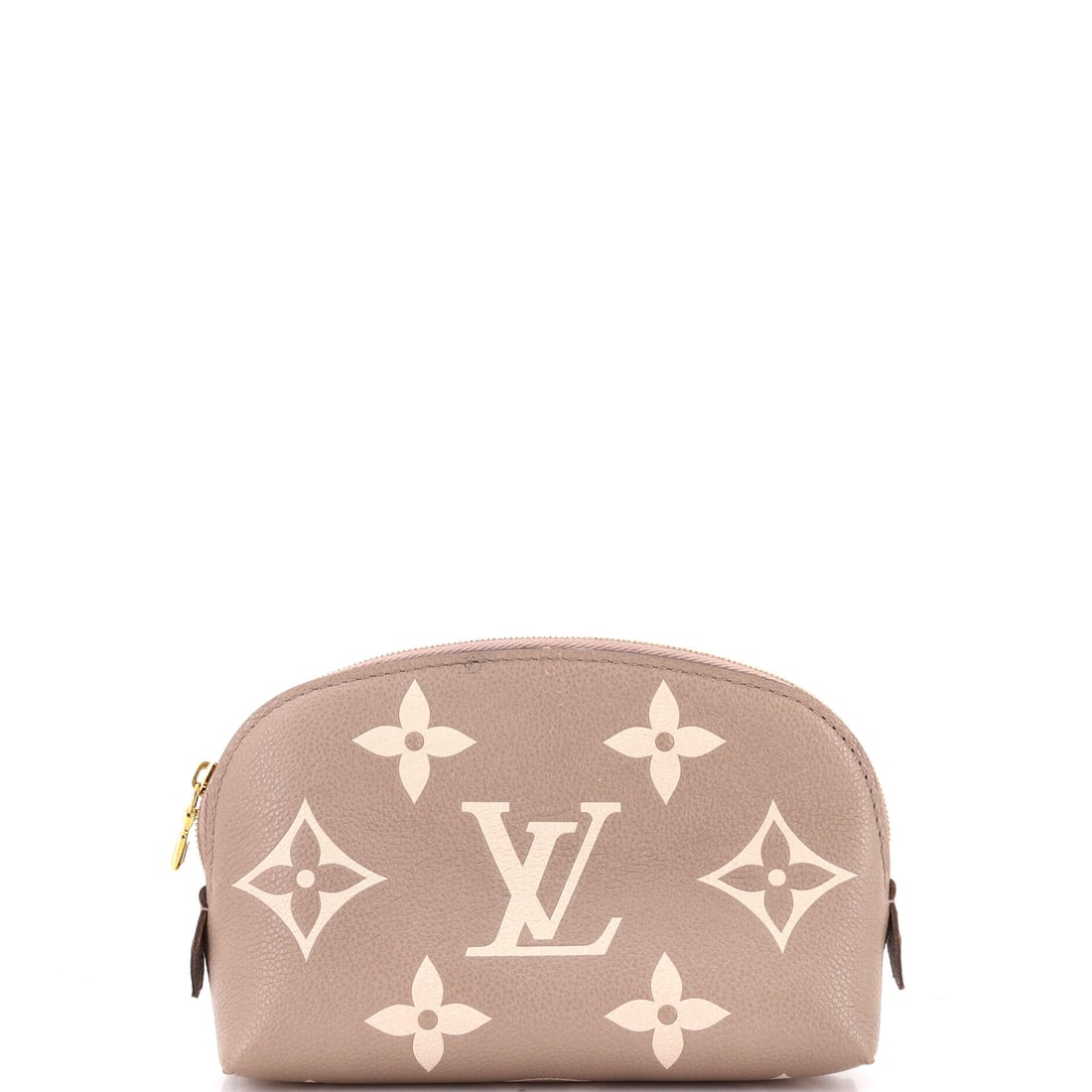 Louis Vuitton Cosmetic Pouch Bicolor Monogram Empreinte Giant: This Cosmetic Pouch Bicolor comes in Monogram Empreinte Giant, a slim rectangular case with a full-width zip. Pouches have become small bags in their own right once a strap is added. 7" wide, 5" high,