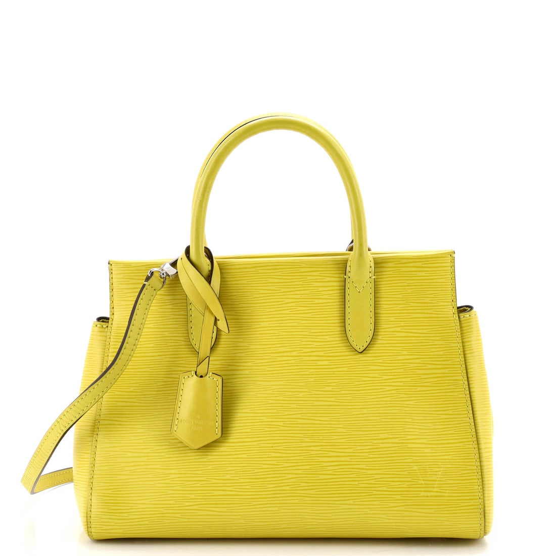 Louis Vuitton Marly Handbag Epi Leather: The Marly Handbag, Epi Leather, from Louis Vuitton - a slim shoulder body with a squared flap. Flat construction keeps it close to the body. 10.5" wide, 7.5" high, 5" deep. Reviewed and graded Grade
