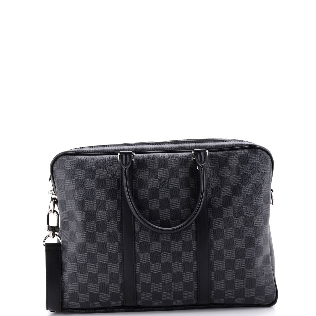 Louis Vuitton Porte-Documents Voyage Briefcase Damier Graphite: The Porte-Documents Voyage Briefcase in Damier Graphite, a structured document body with a top handle. Damier Graphite hides wear better than almost anything else in the line, which is why it travels 