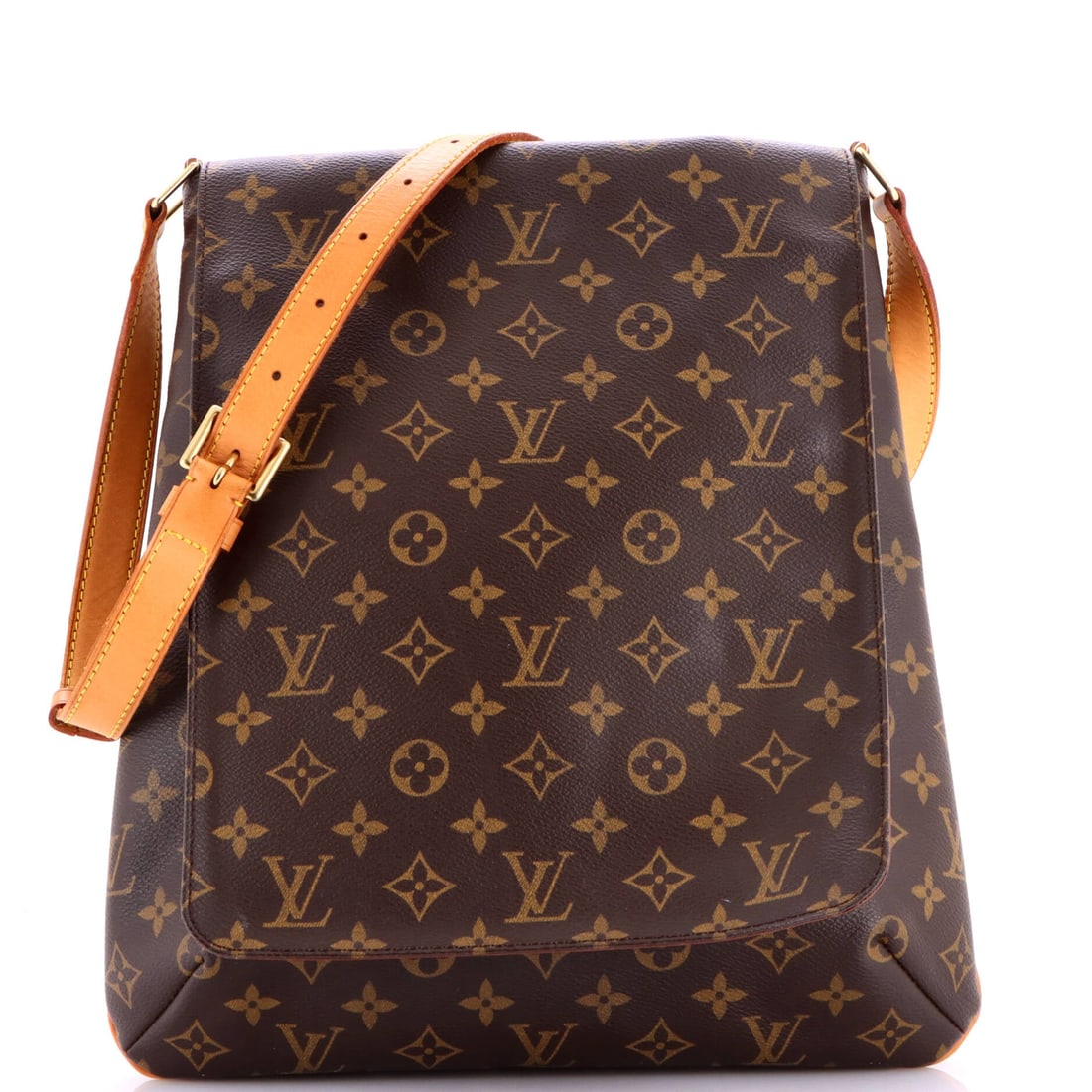 Louis Vuitton Musette Salsa Handbag Monogram Canvas: This Musette Salsa Handbag comes in Monogram Canvas, a small flap body on a single adjustable strap. Measures 12.5" W x 14" H x 1" D. Grading came back Grade C - Very Good. Maison de Beaubigonne