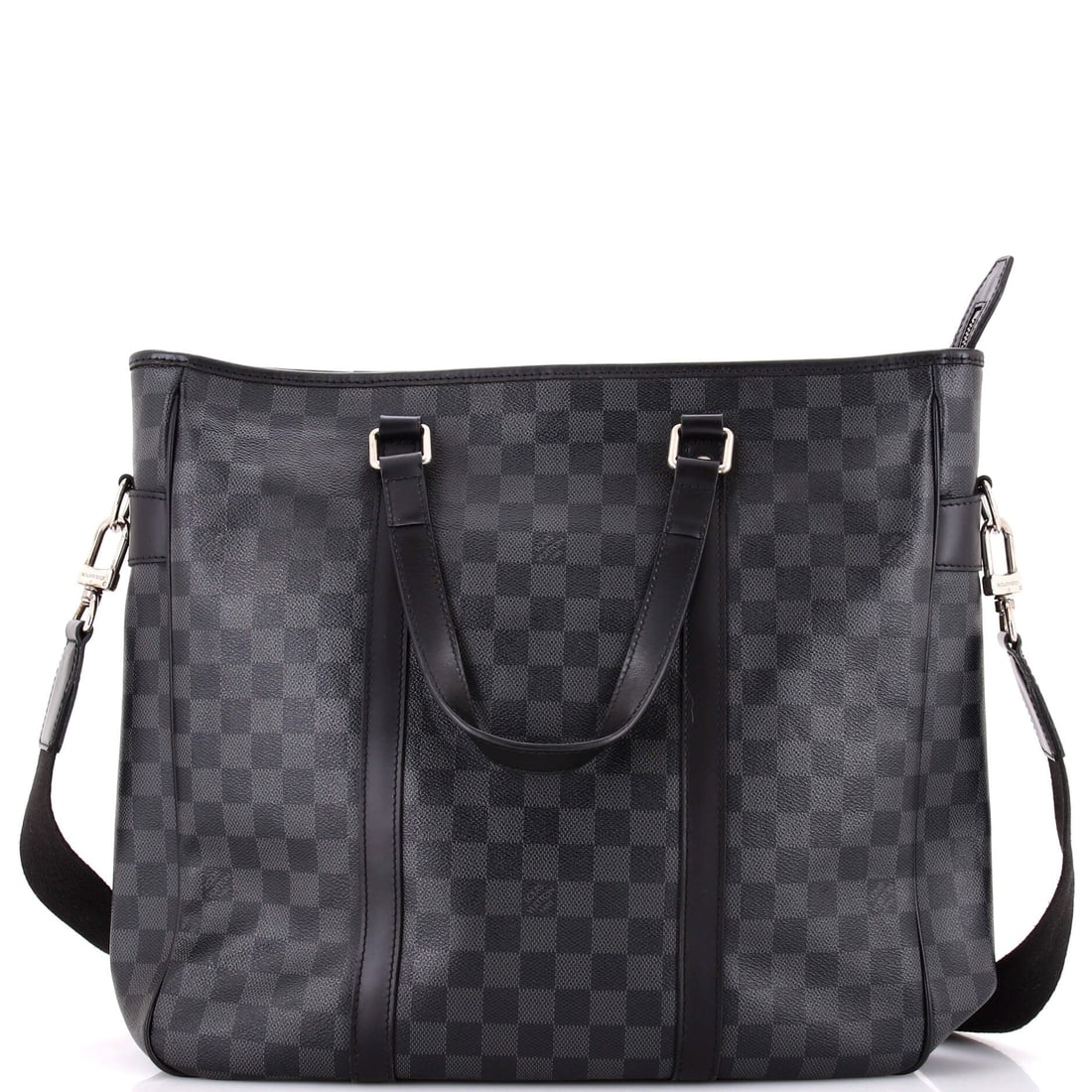 Louis Vuitton Tadao Handbag Damier Graphite: Louis Vuitton Tadao Handbag - Damier Graphite, a clean silhouette with considered hardware. The dark checkerboard reads as a men's finish and it widens the pool of bidders rather than narrowing it. Me