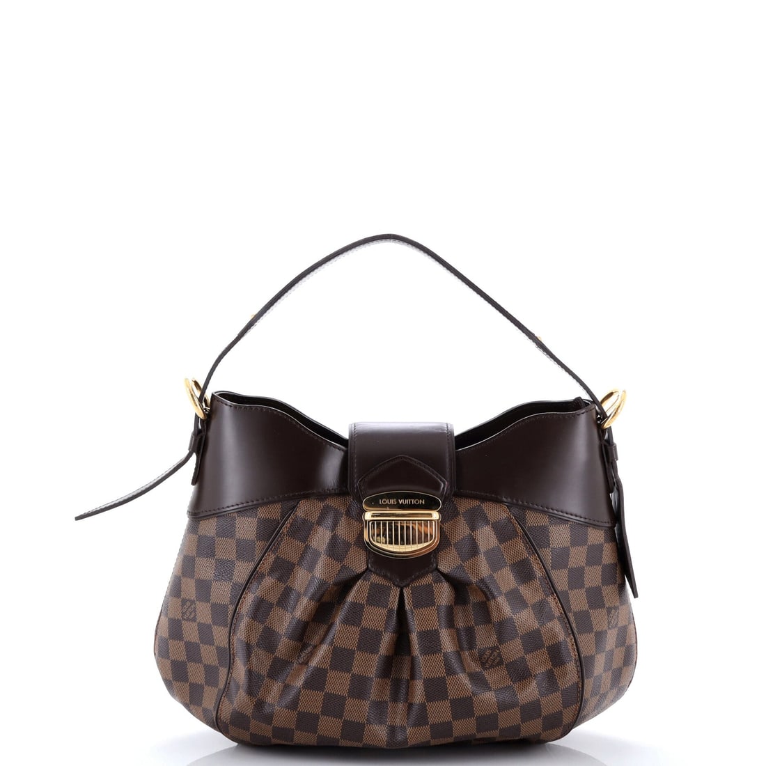 Louis Vuitton Sistina Handbag Damier: The Sistina Handbag in Damier, a slim shoulder body with a flap and a rigid frame. It measures 15" W x 10" H x 7" D. Grade C - Very Good. Maison de Beaubigonne authenticity guaranteed.
