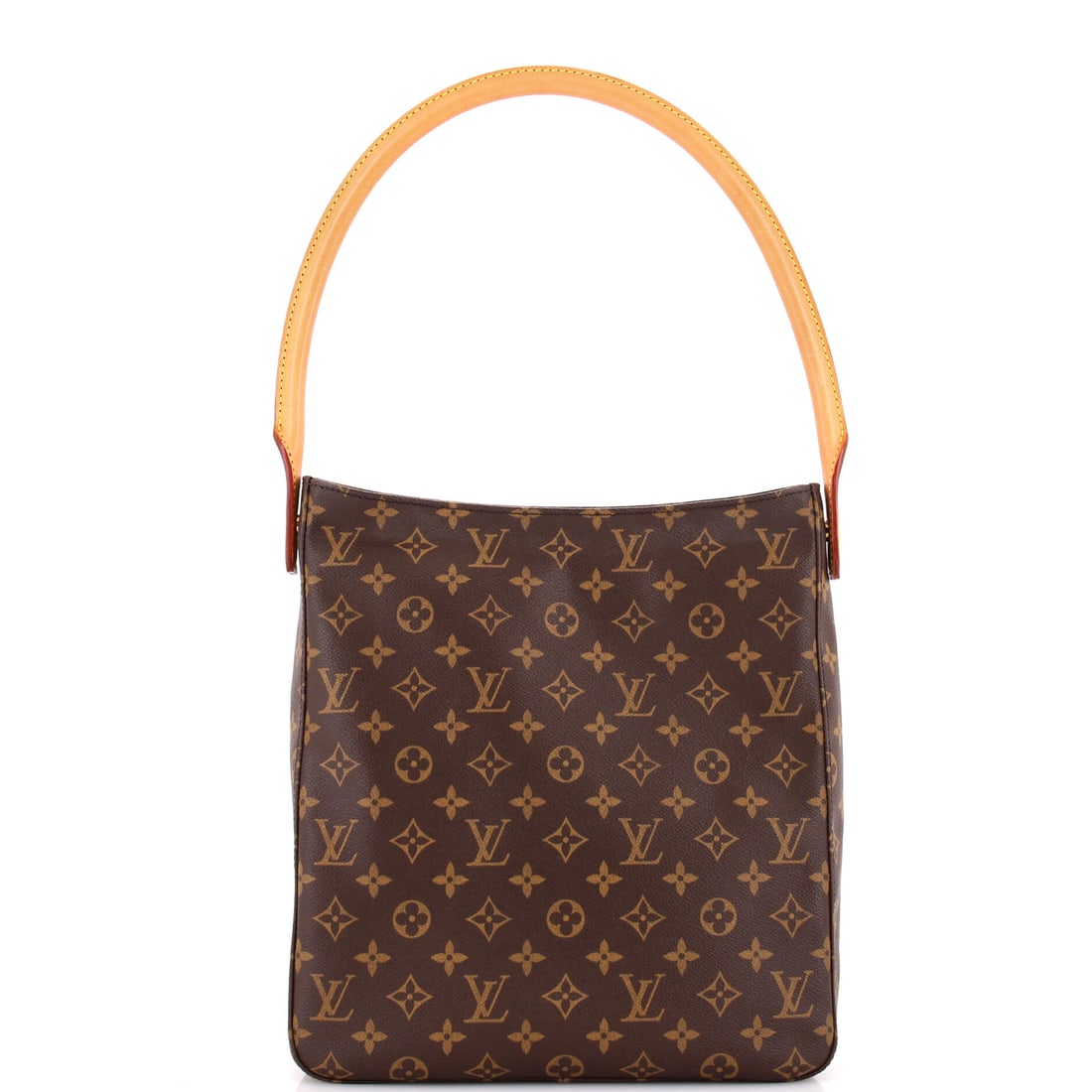 Louis Vuitton Looping Handbag Monogram Canvas: Louis Vuitton Looping Handbag: Monogram Canvas, a curved shoulder shape with a top zip and a single rounded handle. Its curved base means it hugs the body rather than swinging away from it. It runs