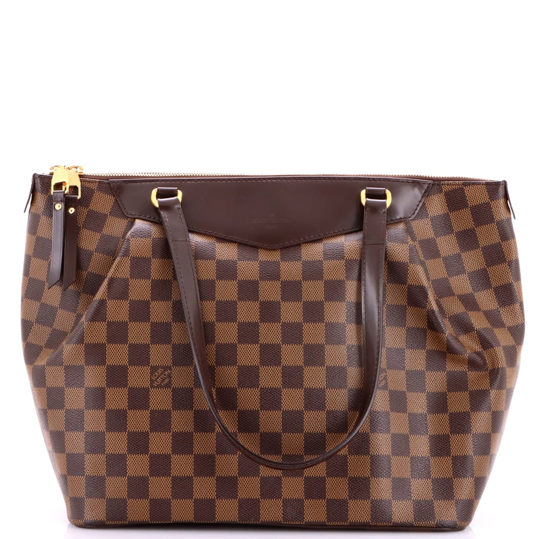 Louis Vuitton Westminster Handbag Damier: Westminster Handbag in Damier from Louis Vuitton, a roomy shoulder tote with a flat base and long handles. Long handles clear a coat, which is more than most totes this size manage. The footprint is 1