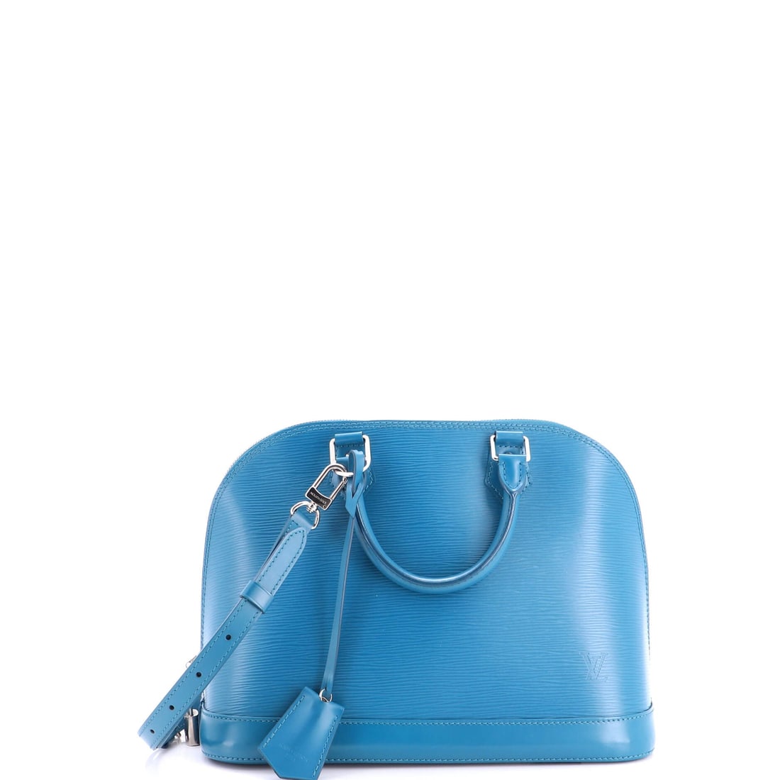 Louis Vuitton Alma Handbag Epi Leather: Louis Vuitton's Alma Handbag, here in Epi Leather, structured sides, a flat bottom and the dome that gives the model its outline. The rigid base keeps the bag upright on a desk or a floor, which is a 