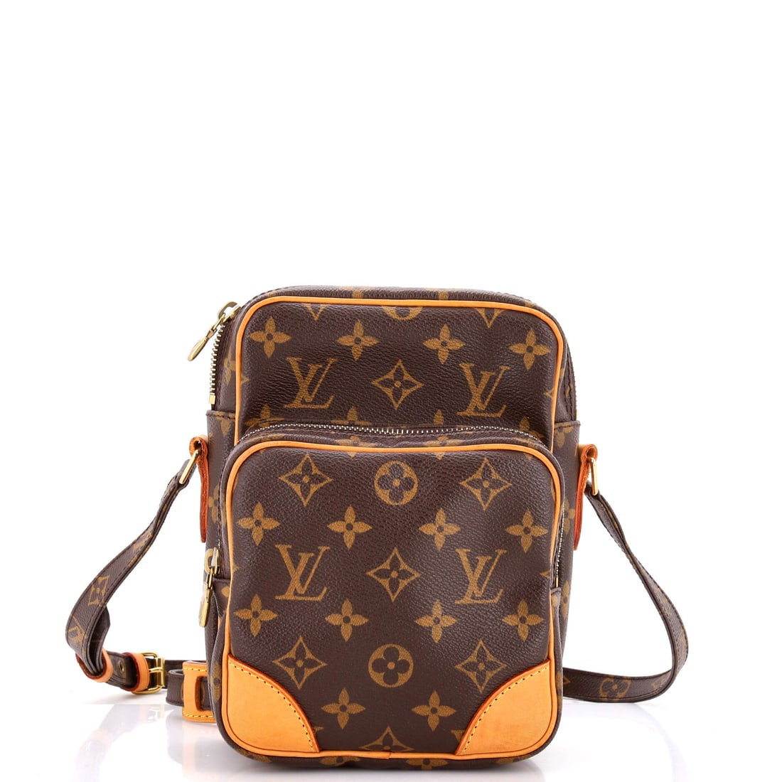 Louis Vuitton Amazone Bag Monogram Canvas: Louis Vuitton Amazone Bag, Monogram Canvas, a compact messenger body on a long adjustable strap. Long strap, small body, no bulk - the format most buyers now want. It measures 6" W x 8" H x 4" D.