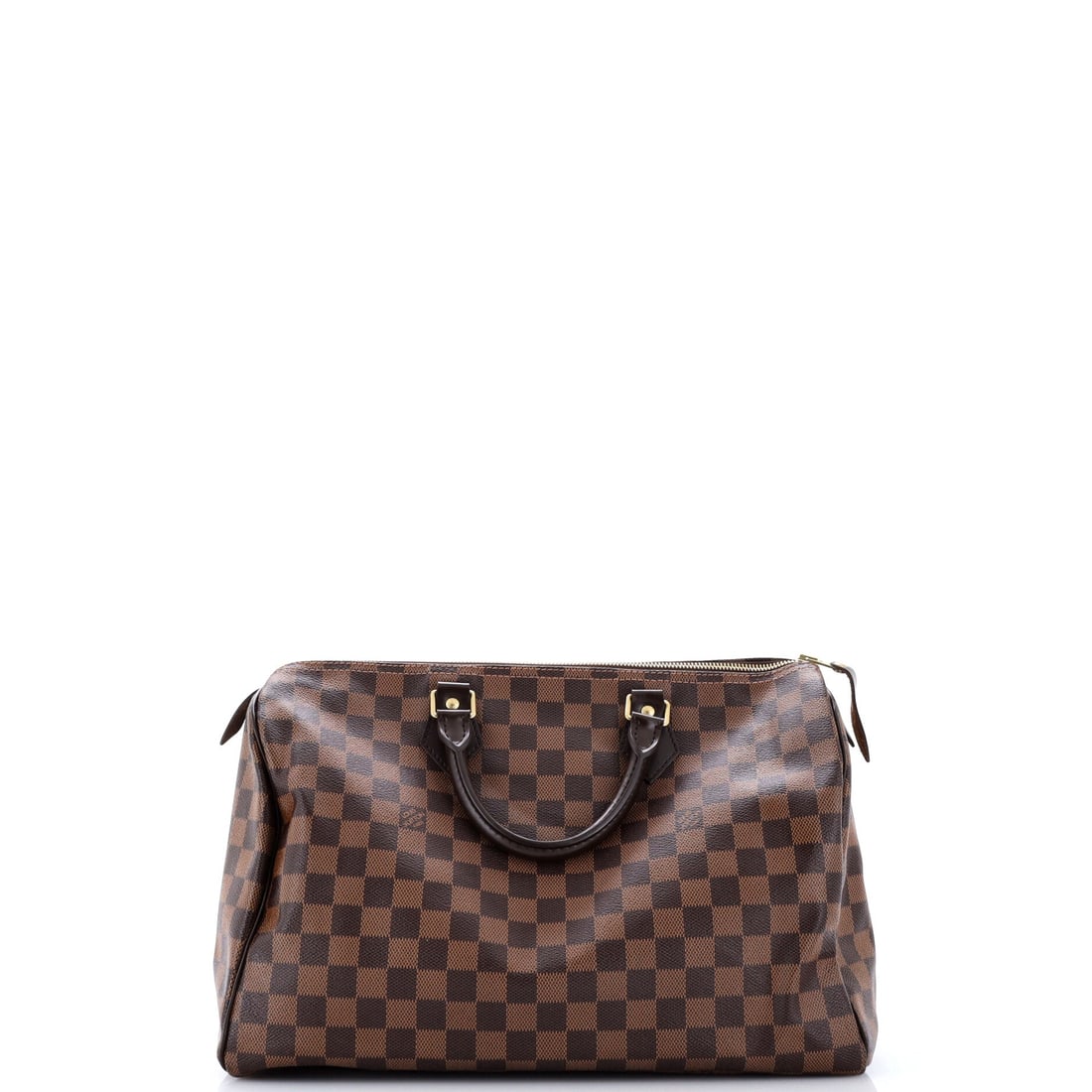 Louis Vuitton Speedy Handbag Damier: The Speedy Handbag by Louis Vuitton, Damier, a soft rectangle with rounded ends and handles set on the top seam. It is the Louis Vuitton bag most likely to be carried daily rather than kept for occasi