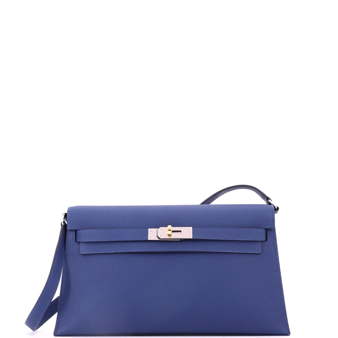 Hermes Kelly Elan Shoulder Bag Epsom: Long, flat, and made for the shoulder, the Kelly Elan carries more like a portfolio than a handbag. Epsom suits the shape - rigid enough to keep an 11"W x 6"H x 2"D body from folding, light enough not