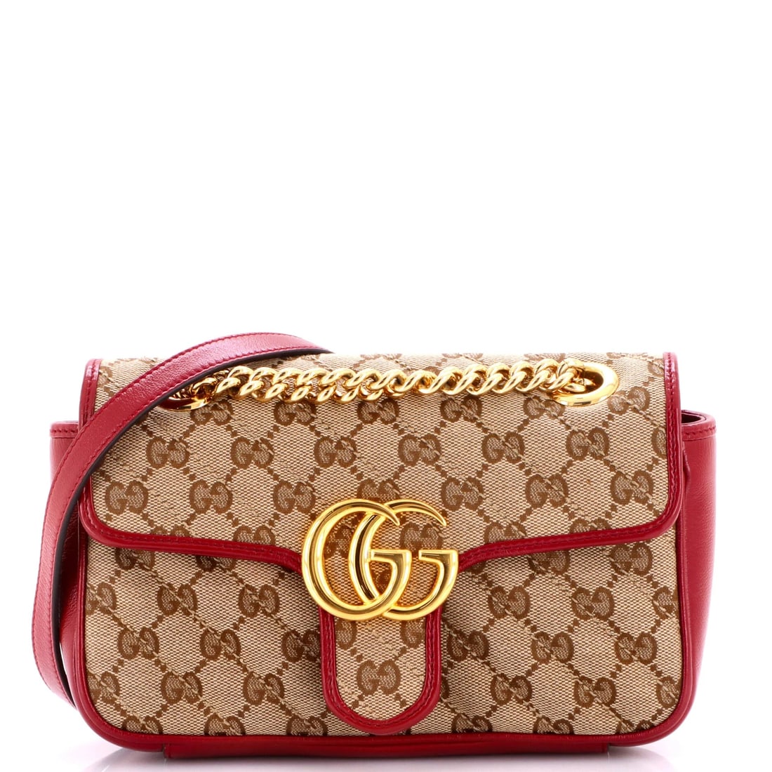 Gucci GG Marmont Flap Bag Diagonal Quilted GG Canvas with Leather Mini: The flap version of the GG Marmont is the dressiest configuration the line offers, and in diagonal-quilted GG canvas it keeps the monogram visible beneath the stitching. Its proportions - 8.5 by 5 by 