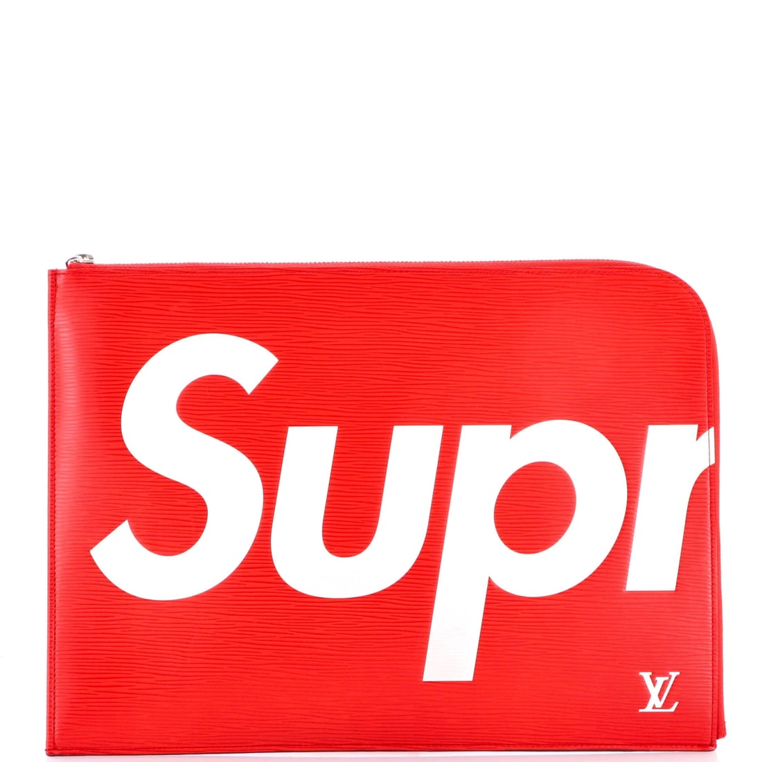 Louis Vuitton Pochette Jour Limited Edition Supreme Epi Leather GM: Of all the objects the Supreme collaboration produced, the flat pouches are the ones that still turn heads, and the Pochette Jour GM is the largest and most useful of them. Epi leather - Vuitton's wav