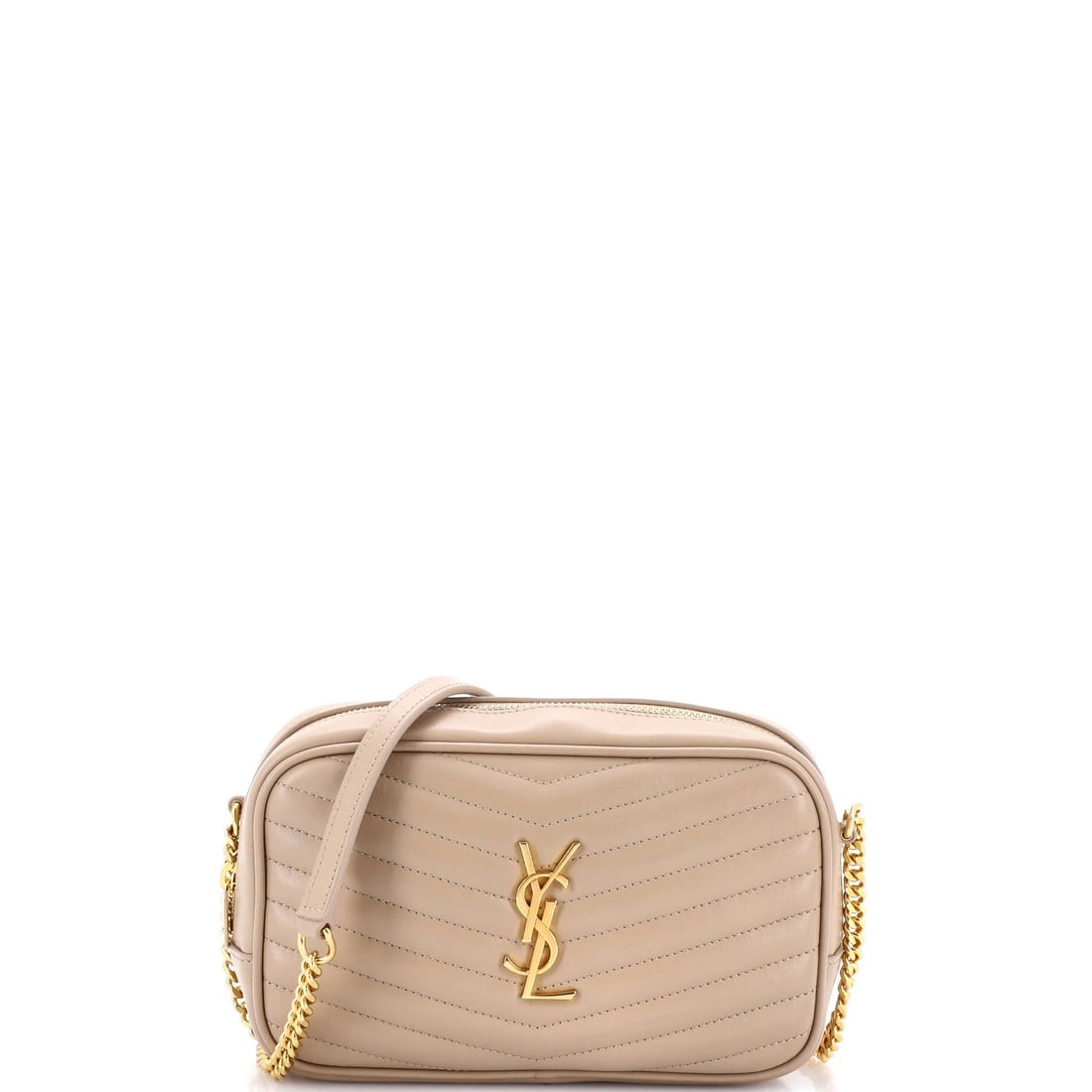 Saint Laurent Lou Camera Bag Matelasse Chevron Leather Mini: Mini sits in the middle of the Lou Camera Bag range, and at 7.5 by 4.5 by 1.5 inches it is the size that holds a full day without ever looking bulky. Matelasse chevron quilting, padded stitching worke